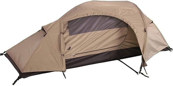 Mil-Tec Recom 1-Person Compact Lightweight Durable Weatherproof Wind &amp Storm-Resistant Easy-to-Install Tactical Outdoor Hiking Camping Tent with Zipper Entrance &amp Mosquito Net