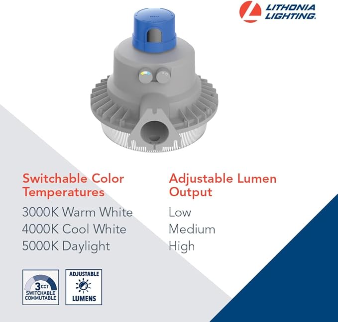 Lithonia Lighting BarnGuard LED Barn Light Dusk to Dawn Outdoor Lighting with Adjustable Brightness and Color Temperature Wall or Pole Mountable Yard Light Fixture MVOLT Aluminum Gray