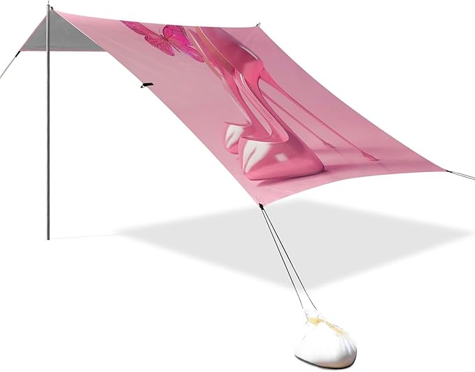 Heels Butterfly Pattern Beach Tent Sun Shelter 9.2' x 10.5' Beach Canopy with 4 Sandbags 4 Stability Poles Sand Shovels - Tent Canopy for Beach Camping Fishing Picnics