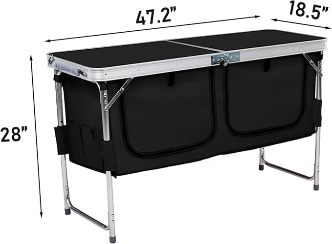 Outdoor Folding Camping TableAluminum Foldable Table with Adjustable Legs &amp Storage OrganizerLightweight Camping Kitchen Table for Outdoor Travel BeachBackyards BBQ Party and Picnic (Black)