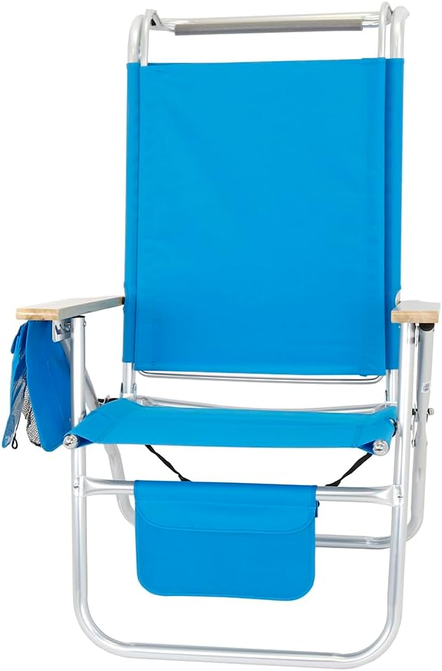 17 Inches High Seat Big Tycoon Aluminum Tall Beach Chair with Canopy for Adults 4 Reclining Positions Drink Holder Storage Pouch