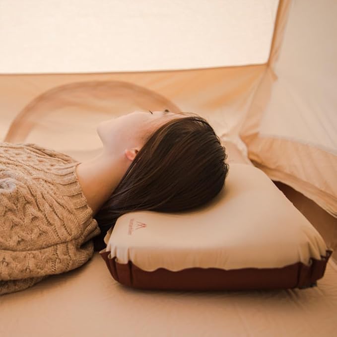 Ultralight Inflatable Pillow High Rebound Compressible Travel Pillow Neck Protect Portable Self Inflating Pillow for Camping Travel Hiking (Khaki Inflatable Pillow)