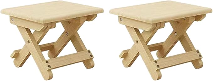 Compact Folding Wooden Stool Garden Stool Reinforced Cross Bar Picnic Stool for Bedroom 2 Piece