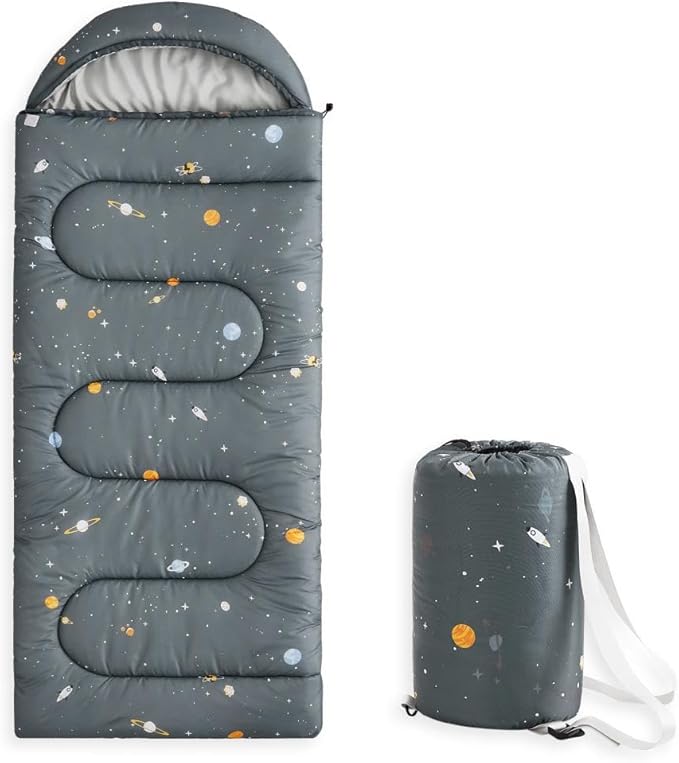 Wake In Cloud - Kids Sleeping Bag for Boys Toddlers Camping in Warm Cold Weather Backpacking Lightweight Compact Outdoor Liner for 3 Seasons Galaxy Space
