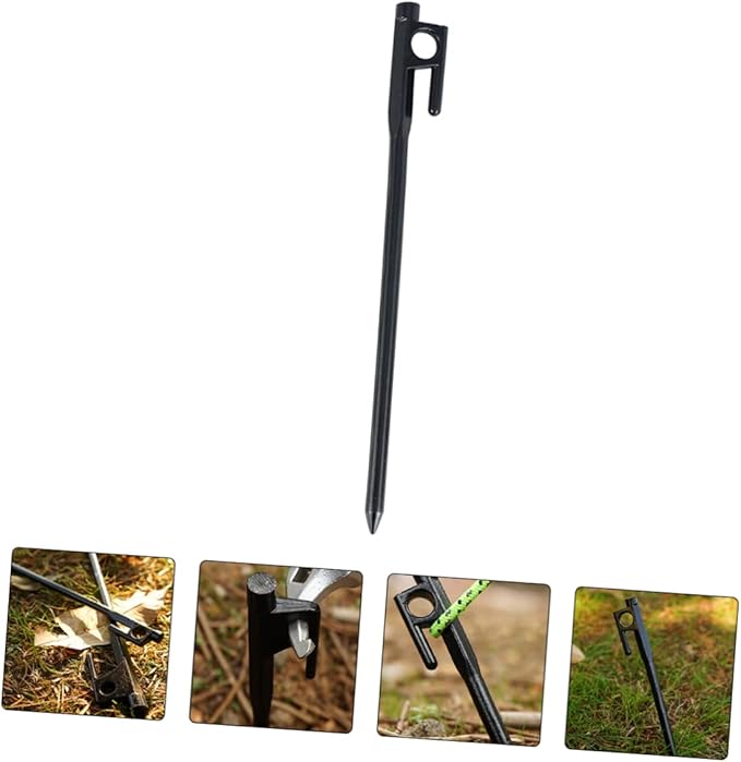 DECHOUS 8Pcs Heavy Duty Cast Iron Tent Stakes for Camping Ground Nails for Securing Tents Awnings and Canopies Durable Design with Enhanced Striking Area and Easy Rope Fixation