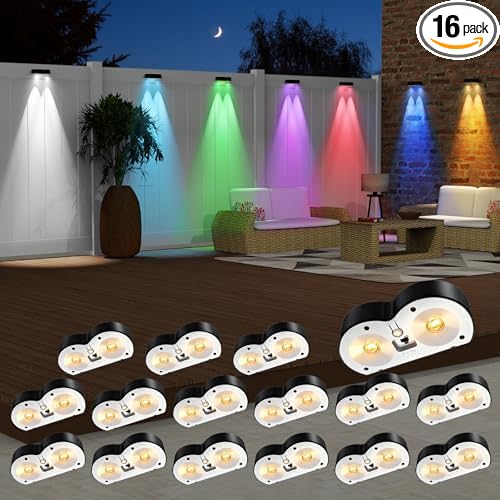Solar Fence Lights Outdoor10 Colors &amp RGB Changing Solar Lights for FenceIp65 Waterproof Outdoor Lights for Pool Deck PatioPorchStairsHoliday（16P）