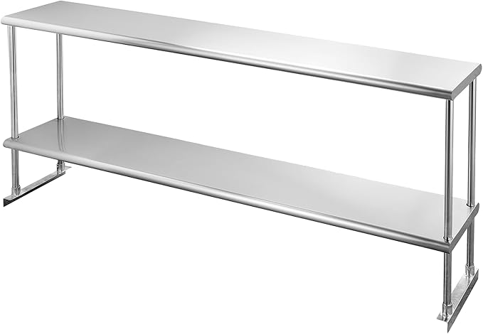 Hally Double Overshelf of Stainless Steel 12'' x 72'' Weight Capacity 420lb Commercial 2 Tier Shelf for Prep &amp Work Table in Restaurant Home or Kitchen