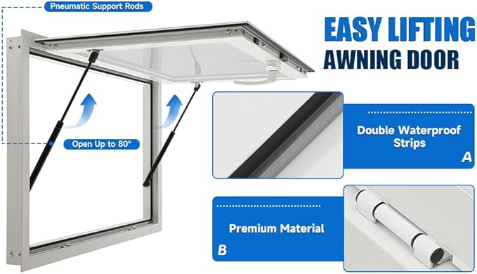 Aluminum Alloy Food Truck Window - 50 x 30 Inch Up to 80 Degrees Serving Window for Concession Trailers