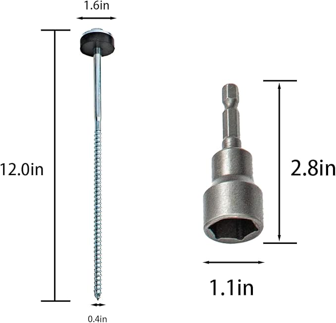 15 Pcs Drillable Tent Stakes 12 | Hex Pegs | Heavy Duty Metal Tent Anchors &amp Camping Spikes with 17MM Hex Drill Adapter and Storage Bag