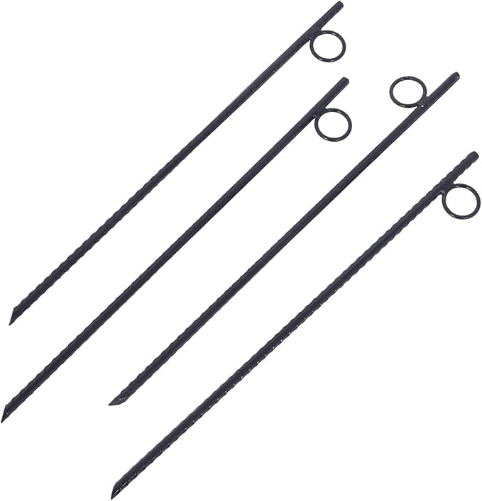 4 Pcs Heavy Duty Steel Rebar Ground Stakes 3/8 x 18 - Tent Canopy Stakes with Angled Ends &amp 1 Loops for Campsites Outdoor Use