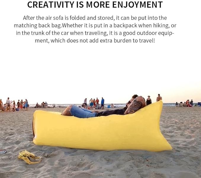 Inflatable Couch Air Sofa Hammock Portable Waterproof Anti Air Leaking Design Camping Chair for Traveling Beach Picnics &amp Music Festivals Camping (Yellow)