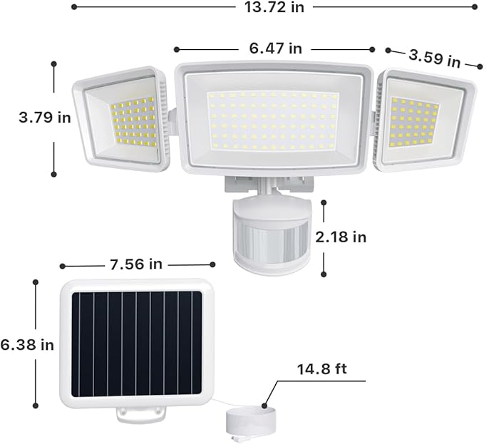 Ensenior Solar Security Lights Wide Beam Flood Light 6500K Super Bright for Driveway Backyard Garden Remote Control Motion Lights Weather-Resistant Exterior Lighting 1800LM Lumen White 2-Pack