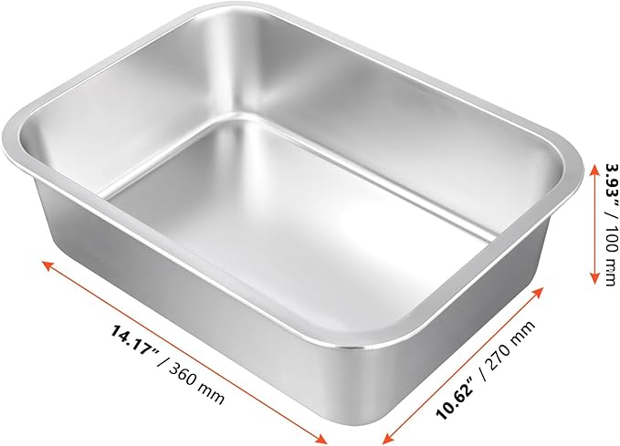 SINJEUN 4 Pack 14.1 x 10.6 x 3.9 Inches Large Rectangular Baking Pans Stainless Steel Deep Baking Pan for Baking Breads Grilling Chicken Vegetables
