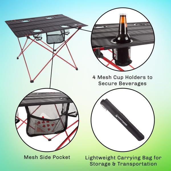 Camp Table - Outdoor Folding Table with 4 Cupholders and Carrying Bag for Camping Beach Picnic Sporting Events and More by Wakeman Outdoors | Outdoor 4 Cupholders Carrying Bag Camping Beach P