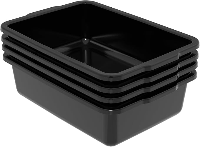 Sandmovie 4 Packs Commercial Restaurant Bus Tub Large 32 L Plastic Bus Boxes Black