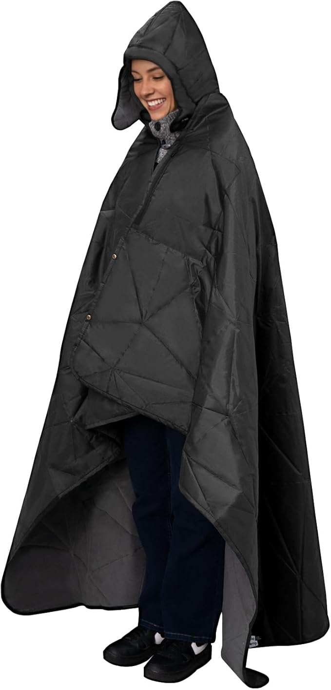 Large Outdoor Waterproof Blanket Extra Thick Fleece Stadium Blanket for Camping Car Pet Picnics - Windproof Wearable Machine Washable 80 x 58 (Black GrayHooded)