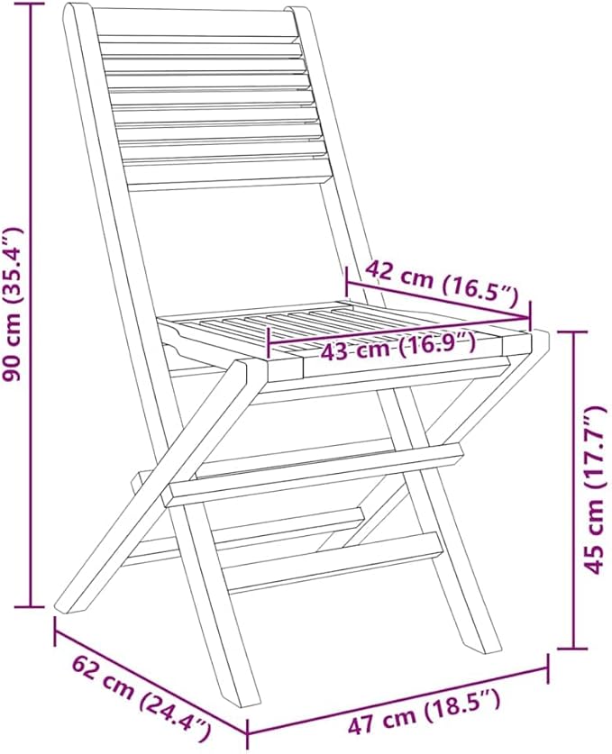 Solid Teak Folding Garden Chairs Set of 2 24.4x18.5x35.4 in Foldable Outdoor Chairs Oiled Brown Wood Portable Patio Seating for Balcony Terrace and Poolside