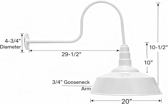 AGB102-AS20-WH Gooseneck Barn Light - White Outdoor Dome with Incandescent Downlight | Wall-Mount Fixture for Patios Gardens Pathways and Large Outdoor Living Spaces