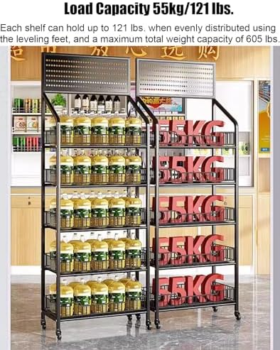 Store Display Rack Wall Mounted Storage Rack Supermarket Convenience Store4-Tier Floor-Standing Snack Shelf Organizer with 15 Hooks Supermarket Vegetable Display Rack for Kitchen &amp Conveni