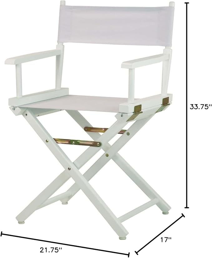 Director's Chair with Built-in Armrests and Foldable Design for Easy Storage Lightweight Durable Frame Perfect for Indoor or Outdoor Seating White Canvas/18 in White Frame