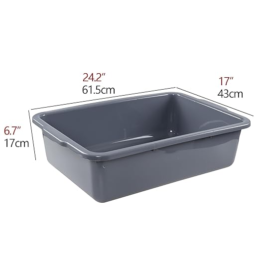 4-Pack 32 L Large Bus Tubs Commercial Tote Box Plastic Bus Box Grey Restaurant Wash Basin/Dish Washing Tub for Kitchen Organization/Storage