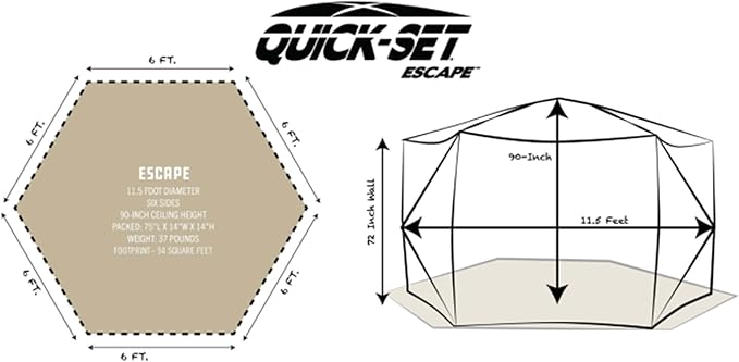 CLAM Pop Up Screen Tent Outdoor Camping Gazebo Canopy Escape 11.5' Gray