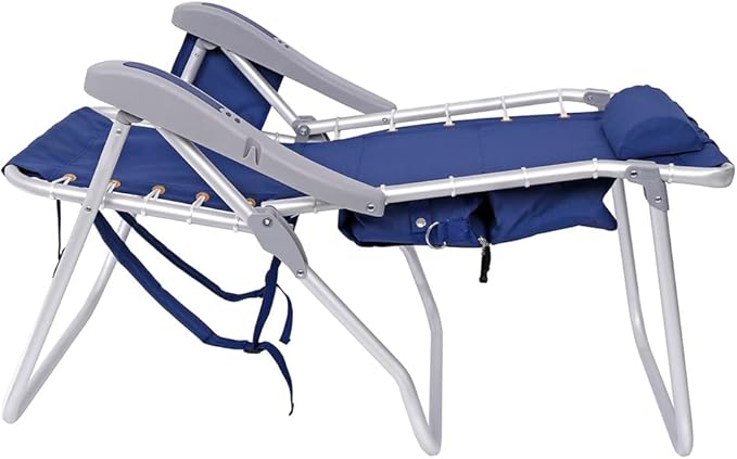 Ultimate Heavy Duty High Seat Aluminum Folding Backpack Beach Chair for Adults | Lay Flat 5 Reclining Positions | Removable Insulated Cooler Pouch | 300 lbs Weight Capacity
