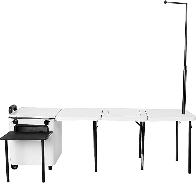 Multifunctional Outdoor Kitchen Station with Wheels Folding Overland Camping Kitchen Table with Light Poles for Picnic Party Beach BBQ Cooking Indoor