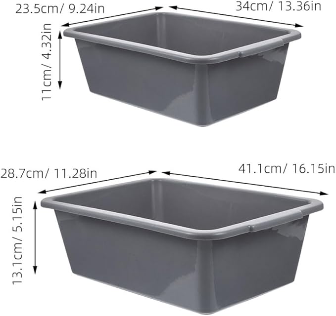 2pcs Rectangular Plastic Dish Washing Bin and Storage Tub Set Multipurpose Commercial Bus Tubs for Kitchen and Food Service Sturdy Indoor Outdoor Use Size 34x23.8x10.9cm