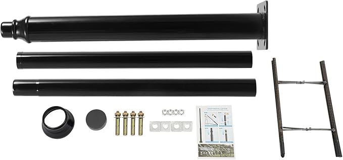 Street Light Pole Black Outdoor Galvanized Solar Street Lamp Post Split Street Lamp Post Outdoor Street Courtyard Parking Lot Lighting Post with Mounting Rebar Cage for Patio (10ft 114+76mm)