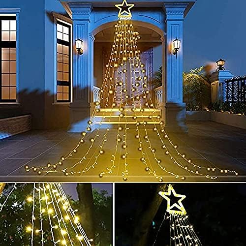 PUHONG Christmas Decoration Outdoor Star String Lights Christmas Tree Toppers Lights 320 LED 8 Modes with 12 Lighted Star for Halloween Christmas New Year Holiday Birthday Decor (Warm White)
