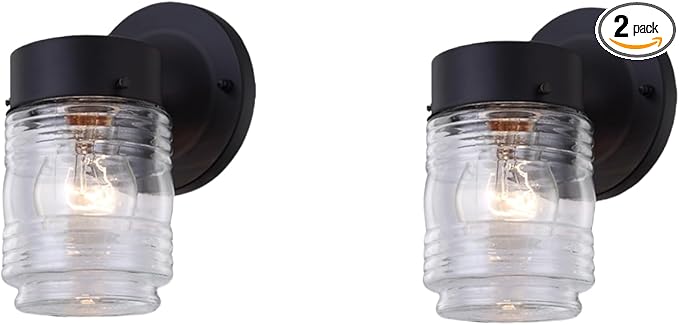 WISBEAM Smart Black Outdoor Wall Lights for House Jelly Jar Outside Light Fixture for Porch Patio Entryway Anti-Rust Waterproof Wall Mount Exterior Sconce E26 Base Bulb Not Included 2 Pack