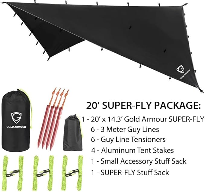 Gold Armour Rainfly Tarp Hammock Premium 20ft x 14.3ft Rain Fly Cover Waterproof Ultralight Camping Shelter Canopy