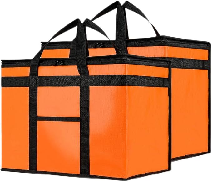 NZ home Insulated Bags for Food Delivery (XL Plus) Grocery Shopping Cooler Bag Pizza Delivery Hot &amp Cold Catering Tote Reusable Foldable &amp Heavy Duty (2 Pack Orange)