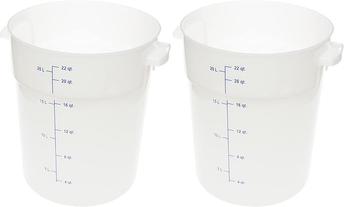 Carlisle FoodService Products Storplus Round Food Storage Container with Stackable Design for Catering Buffets Restaurants Polyethylene (Pe) 22 Quart White (Pack of 2)