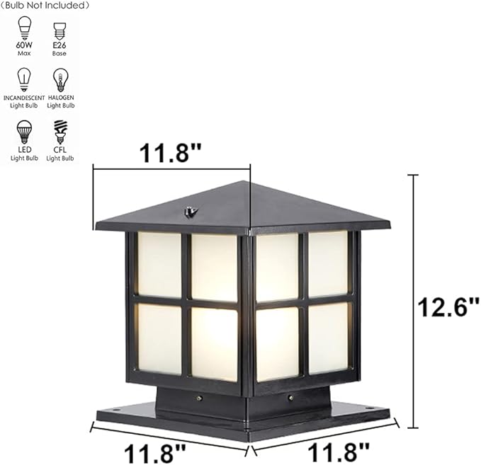 SLAWA Outdoor Post Lights Fixture Modern Yard Entry Outdoor Column Lights with Aluminum Housing Patio Pillar Lights Outdoor with Tempered Glass IP65 Waterproof