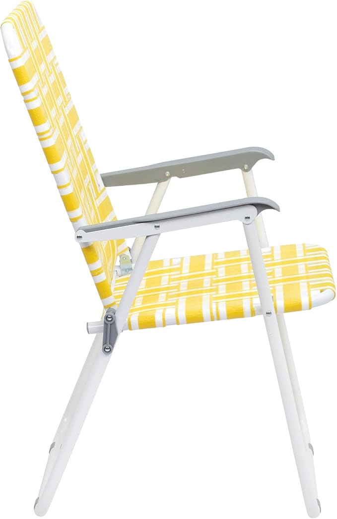 2 Pack Yellow &amp White Stripes Folding Beach Chairs - 240lb Capacity Steel Frame PP Webbing Portable Chairs for Summer Outdoor Camping Poolside (Weatherproof)