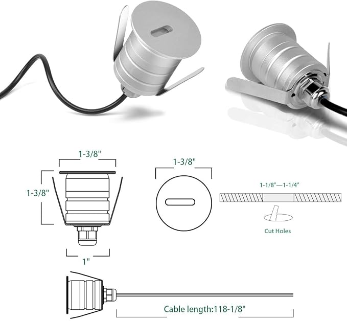 LED Step Lights 10 Packs 3000K 1W Low Voltage 12V DC/AC 24V DC Recessed In-ground Well Light IP67 Waterproof Landscape Lighting for Deck Stair Yard Pathway Garden