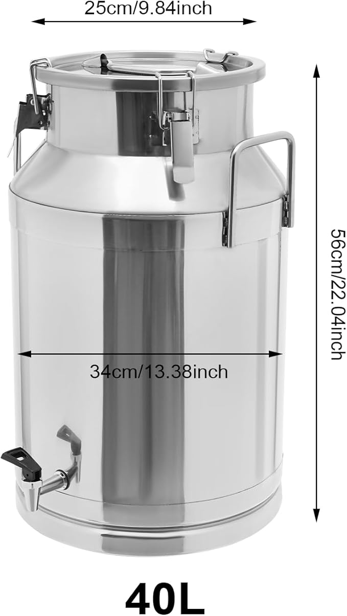 40L Stainless Steel Milk Can Heavy Duty Food Storage &amp Transport Container for Dairy Wine Grains Ideal for Home Farm &amp Commercial Use With a Faucet