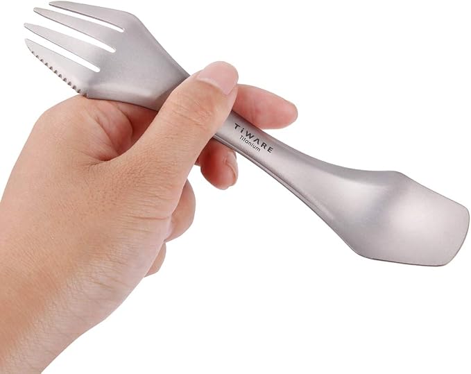 2 pcs Titanium spork Eco-friendly Durable Rustproof Titanium flatware Light weight spoon/Knife/Fork 3 in 1 Cutlery/Utensil for outdoor camping travel hiking One pair Lot of 2 each