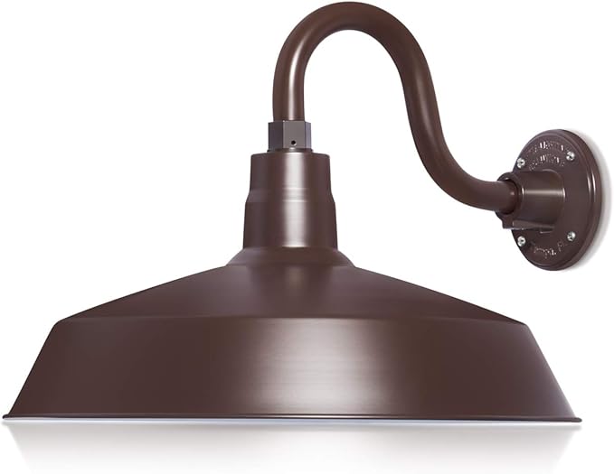 17in. Architectural Bronze Outdoor Gooseneck Barn Light Fixture With 10in. Long Extension Arm - Wall Sconce Farmhouse Vintage Antique Style - UL Listed - 9W 900lm A19 LED Bulb (5000K Cool White)
