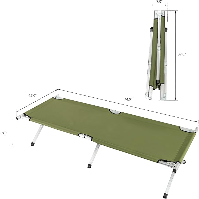 VINGLI Folding Camping CotOutdoor Portable Camp Bed Sleeping Cots with Carry Bag Green