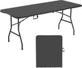VEVOR Folding Table Heavy Duty Portable Fold-in-Half Utility Table Indoor Outdoor Plastic Rectangle Table with Built in Handle for Party Dining Wedding Events Picnic Camping 6 ft Black