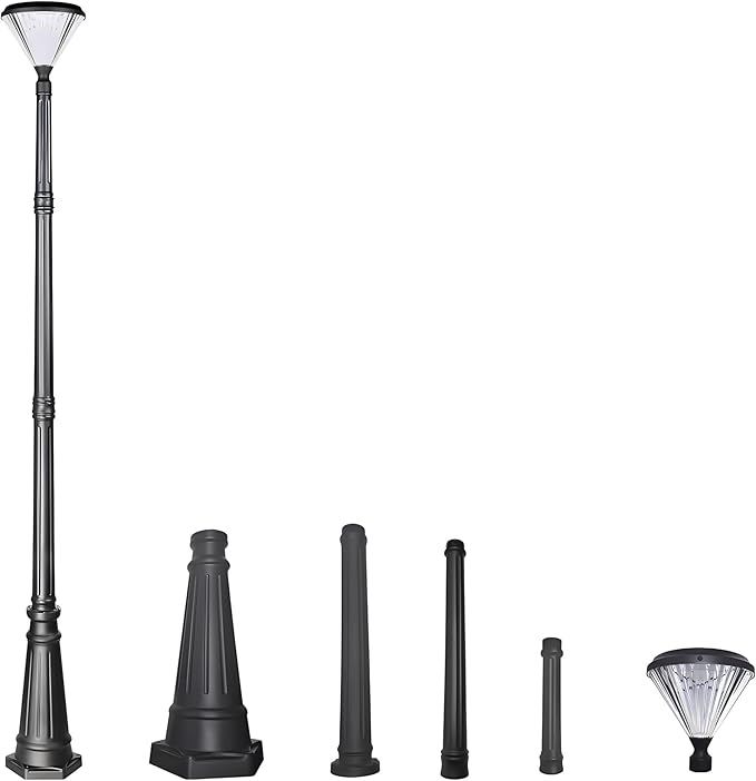 TIERONE 7.2FT LED Post Solar Light Dusk to Dawn Landscape Pathway 1-Head Pole Light IP65 Waterproof 3000K Warm White Outdoor Street Lights for Lawn Patio Yard Pathway Garden