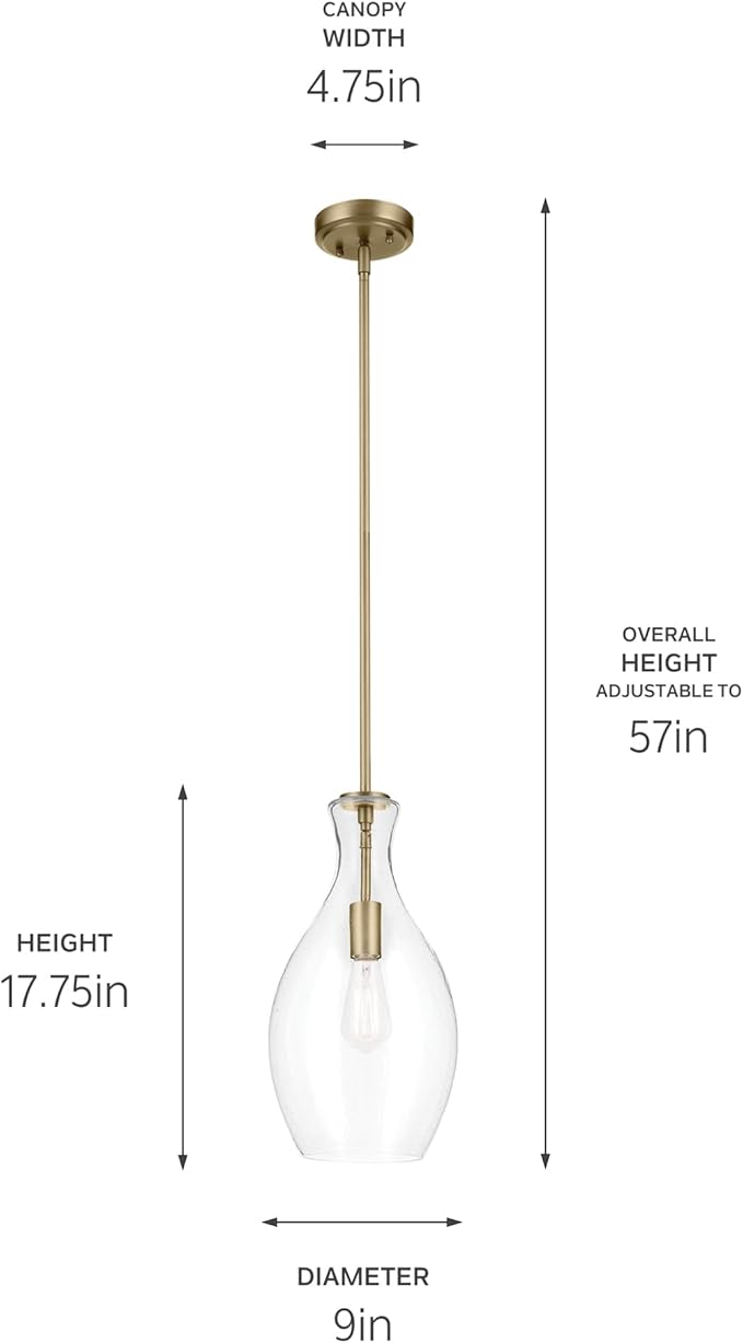Kichler Everly 17.75 1 Light Hour Glass Pendant Clear Glass Natural Brass