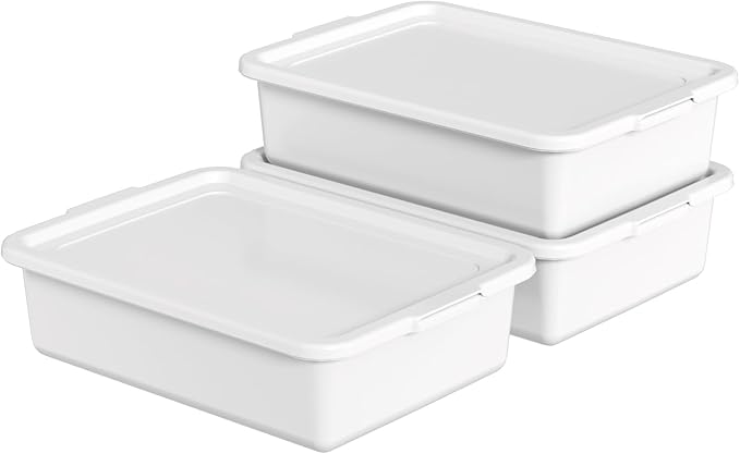 Hespama 3 Pack Commercial Bus Tub with Lid 13 L Plastic Dishpan Wash Basin White