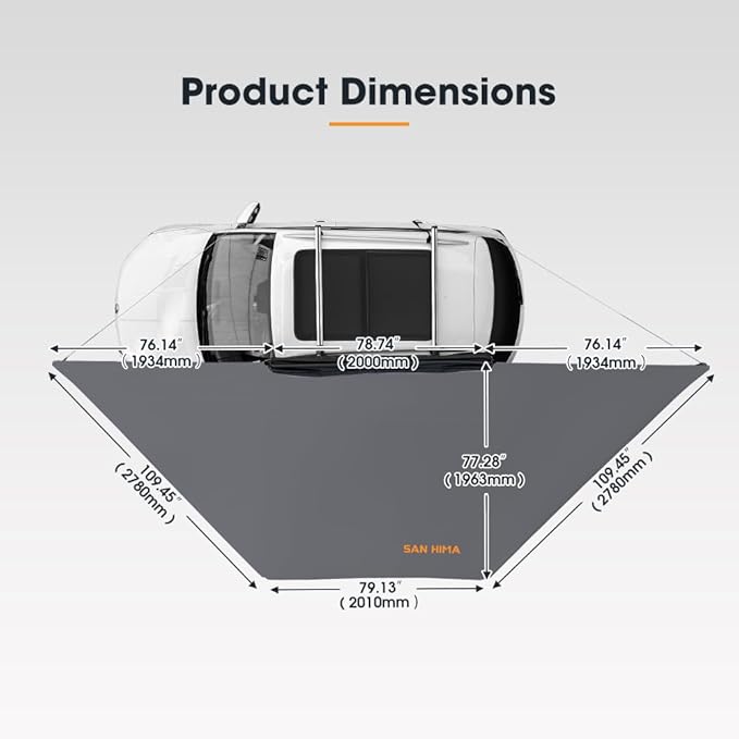 Sanhima 180 Awning Free Standing Built-in LED Light 84 ft² Shelter Car Side Waterproof UV50+ Wind Resistant Driver Passenger Side 180 Degree Vehicle Awning for SUV Van Truck