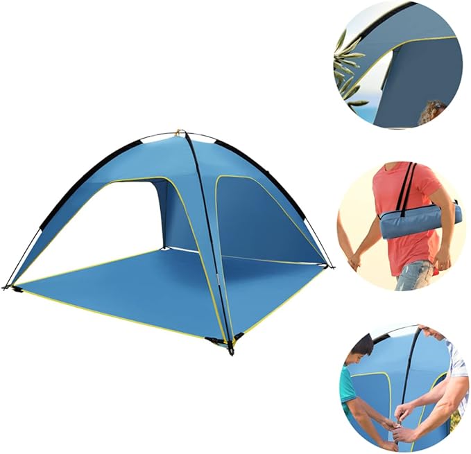 Mikikit 1Pc Quick Opening Camping Tent Shelter Lightweight Beach Canopy Mat Portable Outdoor Tarp for Hiking Picnic and Family Use Durable UV Protection Removable Base