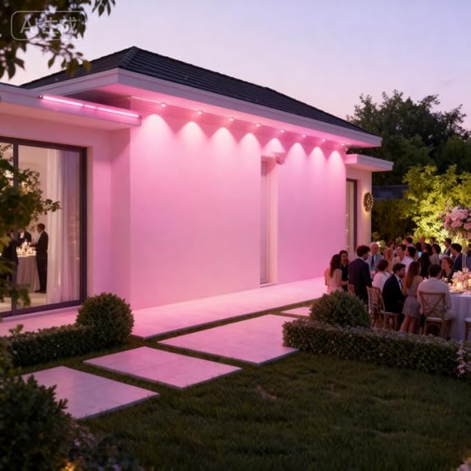 Permanent Outdoor LightsSmart RGB Outdoor Lights with Remote APP Control 100 Ft with 72 LED IP67 Waterproof Outside Light for House for Holiday Party Dailyy(unconnectable)