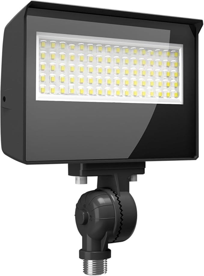 RAB Lighting Adjustable LED Floodlight – Field-Selectable Wattage &amp 3000K/4000K/5000K CCT – IP65 Outdoor Security Light with Knuckle Mount – 120-277V (Small)